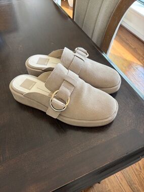 Dolce Vita Taupe Suede Slip-On Mules with Gold & Silver Ring (Worn Once)